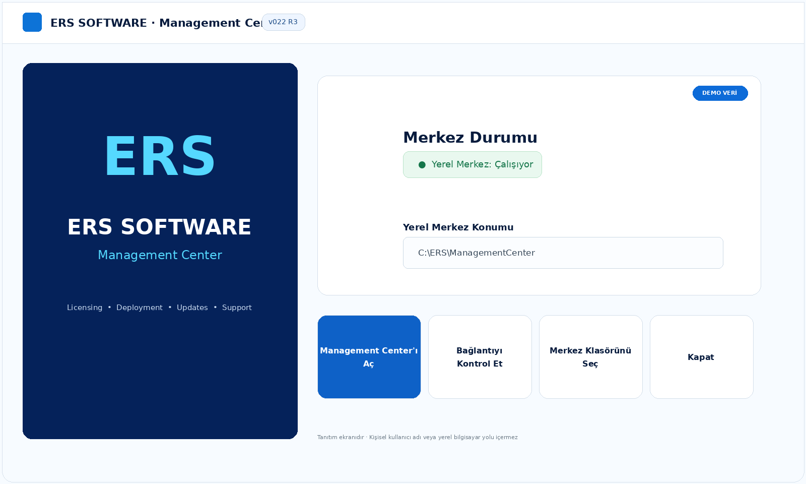 ERS Software Management Center demo ekranı